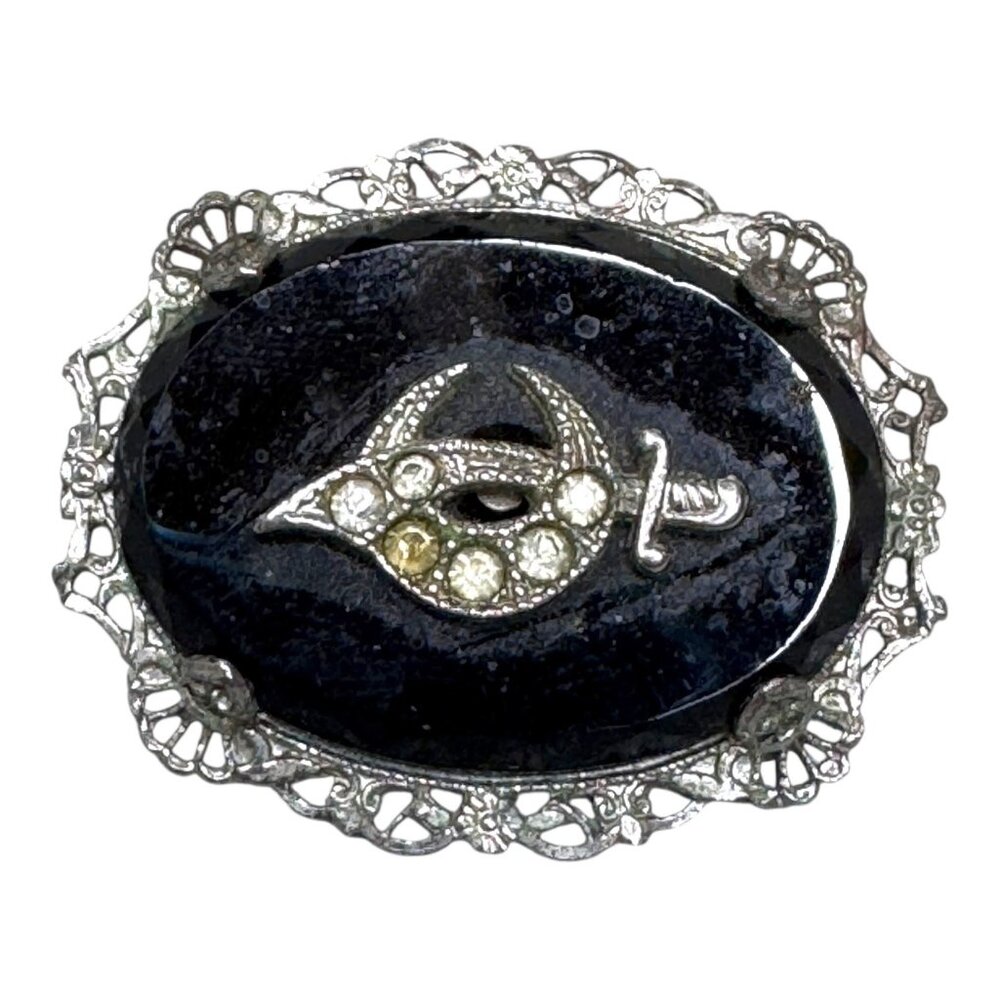 Vintage Sterling Silver Black Onyx Marcasite Sword Brooch Edwardian Art Deco 1"